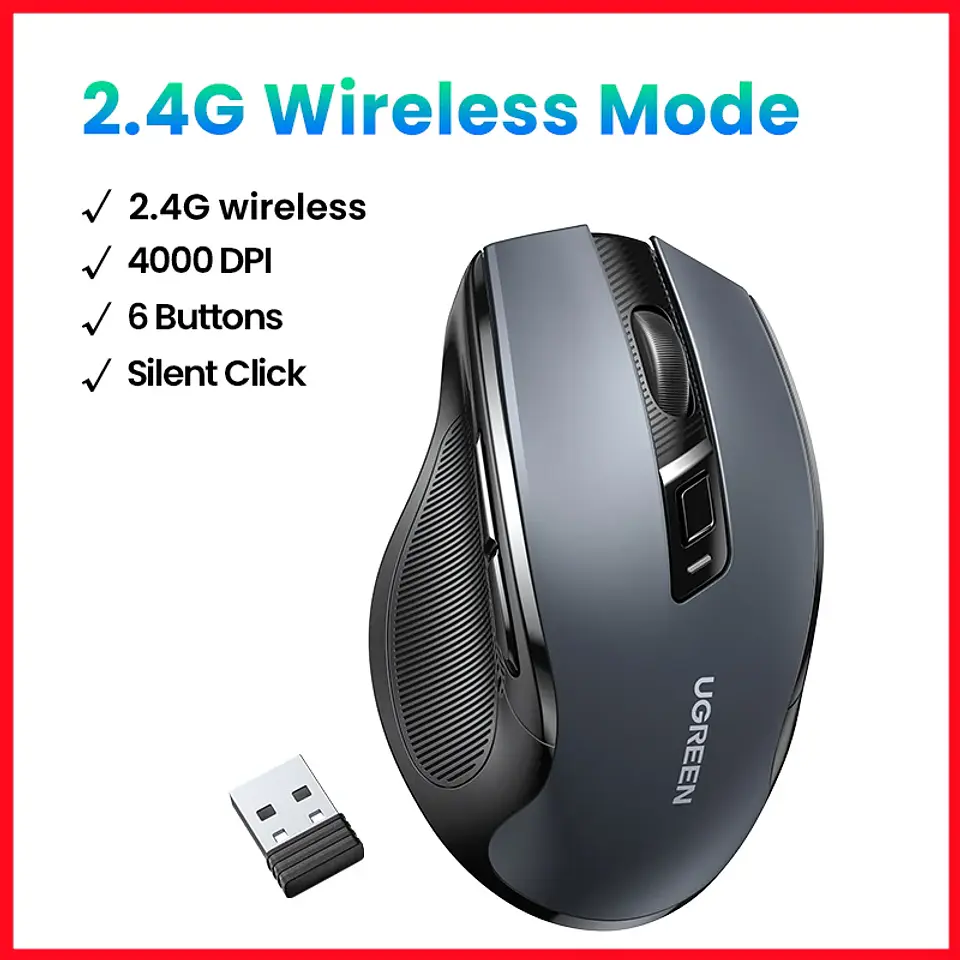 UGREEN Wireless Mouse Bluetooth5.0 Mouse Ergonomic 4000DPI 6 Mute Buttons Mouse For MacBook Tablet Laptops Computer PC 2.4G Mice 9