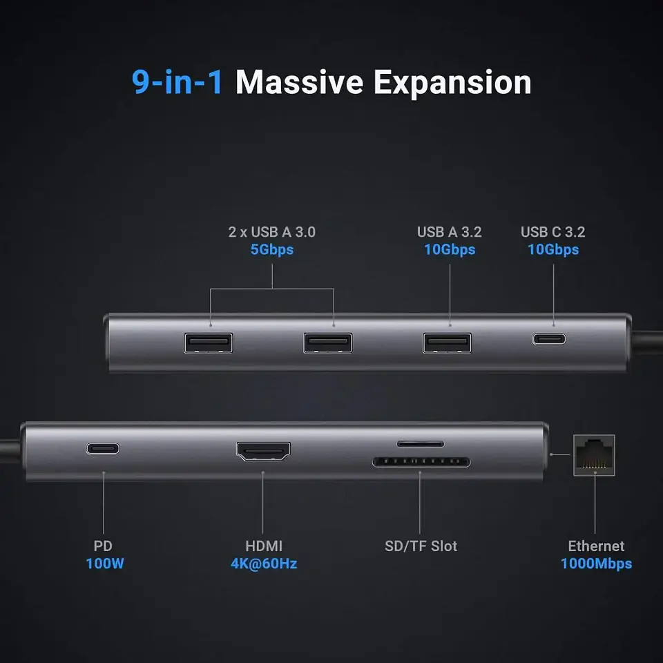 UGREEN Revodok Pro 109 USB C Hub 9 in 1 Docking Station10Gbps USB C 3.2 HDMI 100W Power Delivery SD/TF for Computer 6