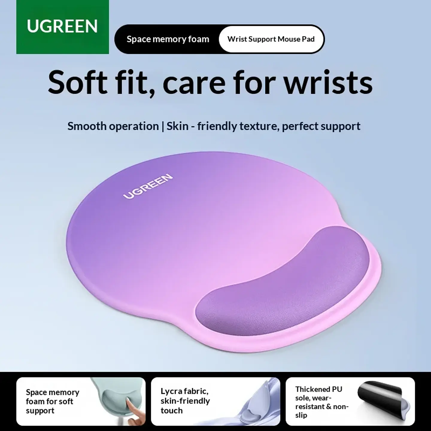UGREEN Keyboard Wrist Rest Memory Foam Ergonomic Palm Support Non Slip Pu Base Lycra Fabric For Mechanical Keyboard Office Desk 7