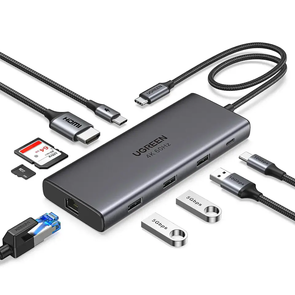 UGREEN Revodok Pro 109 USB C Hub 9 in 1 Docking Station10Gbps USB C 3.2 HDMI 100W Power Delivery SD/TF for Computer 7