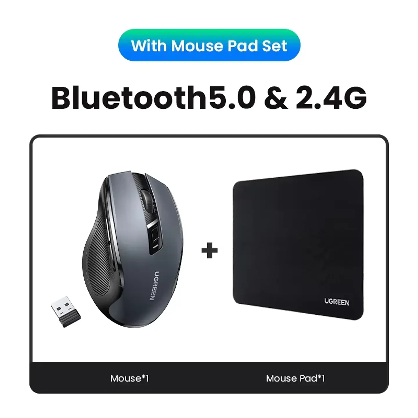 UGREEN Wireless Mouse Bluetooth5.0 Mouse Ergonomic 4000DPI 6 Mute Buttons Mouse For MacBook Tablet Laptops Computer PC 2.4G Mice 12