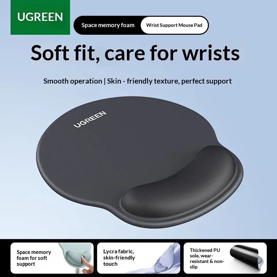 UGREEN Keyboard Wrist Rest Memory Foam Ergonomic Palm Support Non Slip Pu Base Lycra Fabric For Mechanical Keyboard Office Desk 9