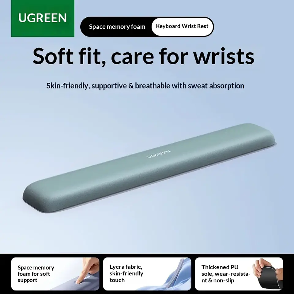 UGREEN Keyboard Wrist Rest Memory Foam Ergonomic Palm Support Non Slip Pu Base Lycra Fabric For Mechanical Keyboard Office Desk 10