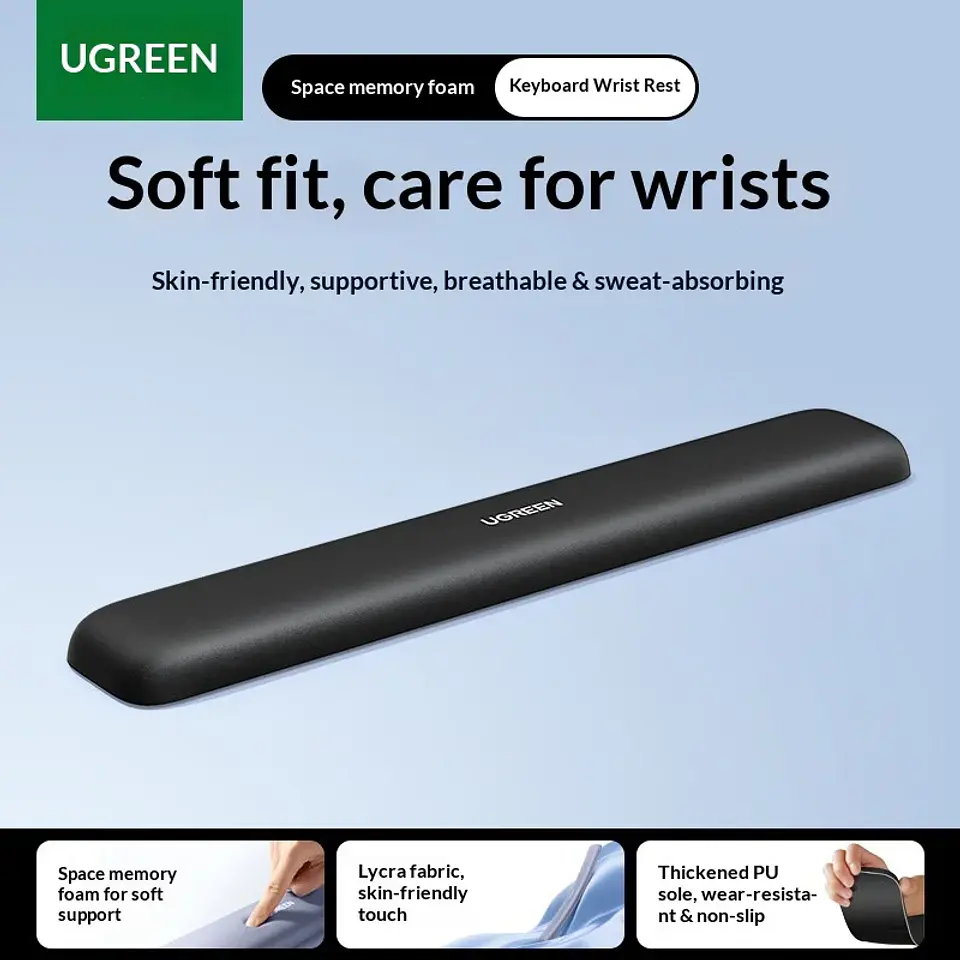 UGREEN Keyboard Wrist Rest Memory Foam Ergonomic Palm Support Non Slip Pu Base Lycra Fabric For Mechanical Keyboard Office Desk 11