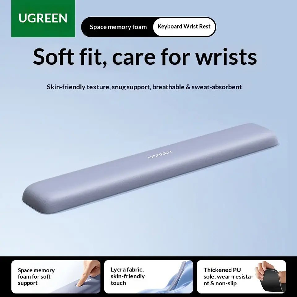 UGREEN Keyboard Wrist Rest Memory Foam Ergonomic Palm Support Non Slip Pu Base Lycra Fabric For Mechanical Keyboard Office Desk 12