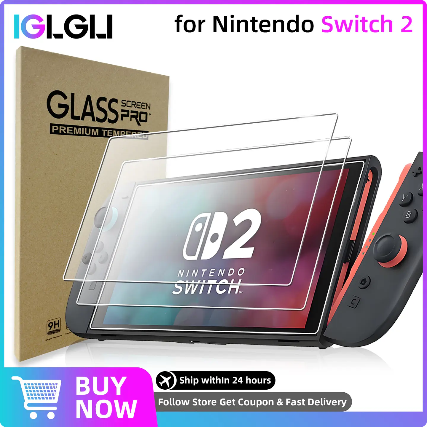 Protector de pantalla de vidrio templado 9H para Nintendo Switch 2, alta definición antirayones 1
