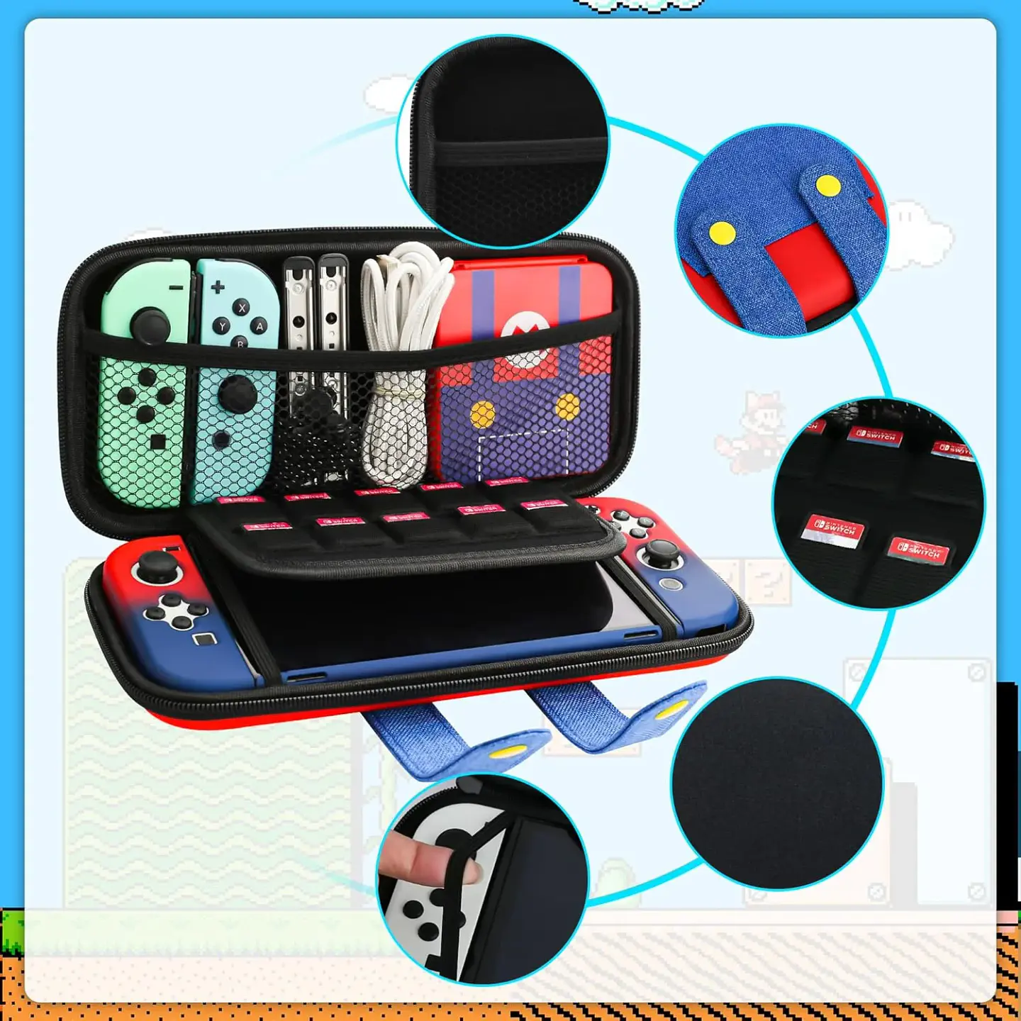 Estuche rígido para Nintendo Switch 2 con 12 ranuras para juegos, diseño Mario y Splatoon 2