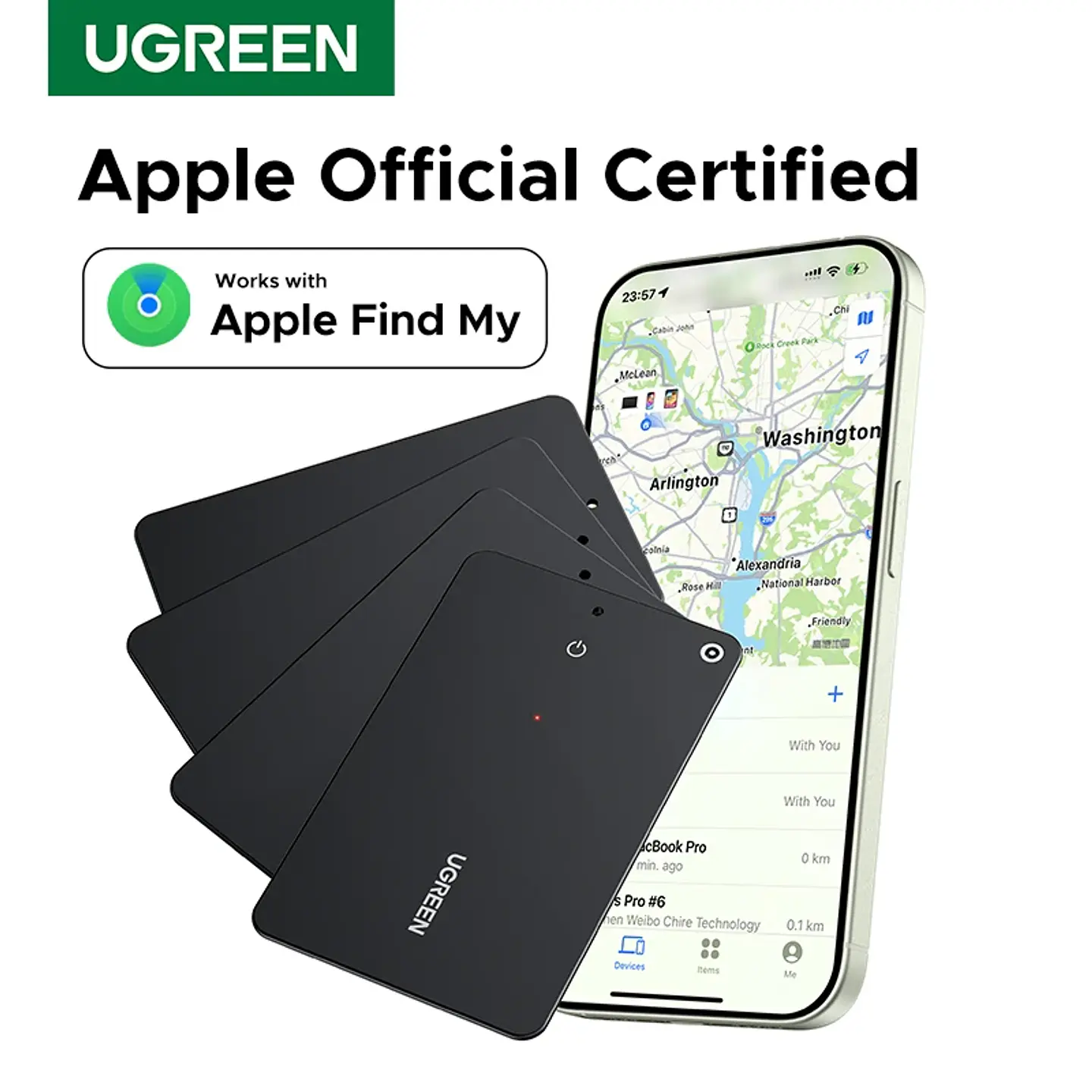 Tarjeta localizadora Bluetooth UGREEN SmartTrack para billetera, pasaporte y equipaje, compatible con Find My Apple 1