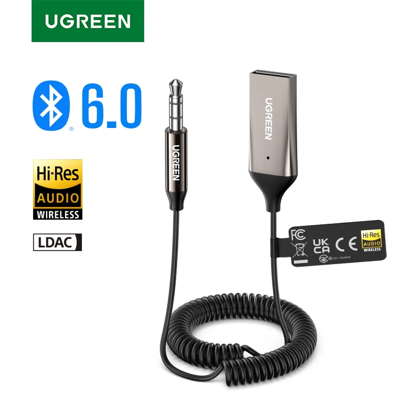 Adaptador Bluetooth UGREEN para auto con USB y conector auxiliar de 3,5 mm, manos libres 1