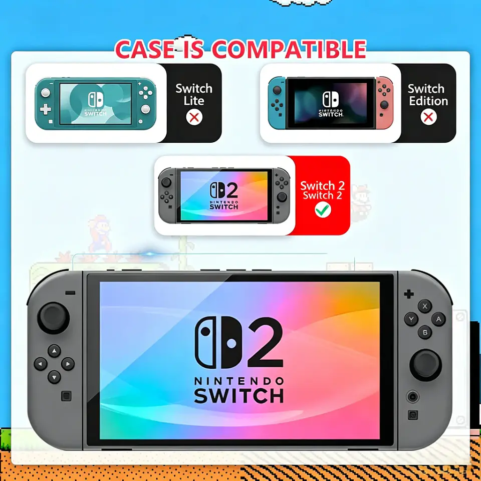 Estuche rígido para Nintendo Switch 2 con 12 ranuras para juegos, diseño Mario y Splatoon 6