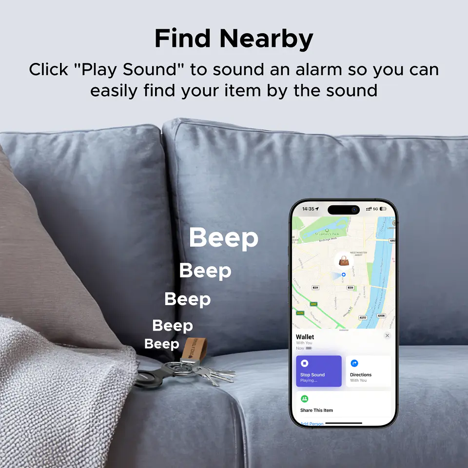 Localizador Bluetooth UGREEN SmartTrack Link compatible con Apple Buscar, para llaves, audífonos y equipaje 5
