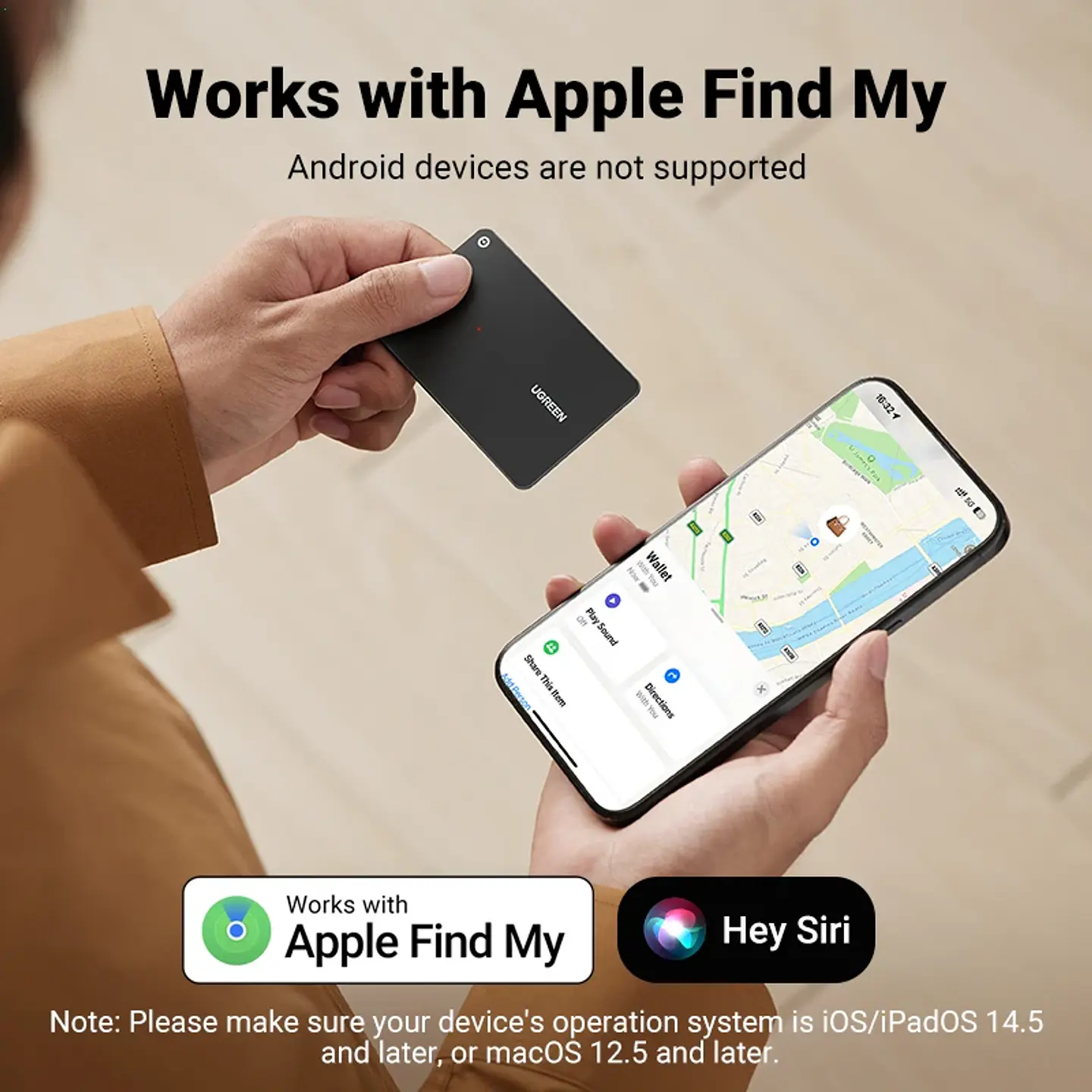 Tarjeta localizadora Bluetooth UGREEN SmartTrack para billetera, pasaporte y equipaje, compatible con Find My Apple 6