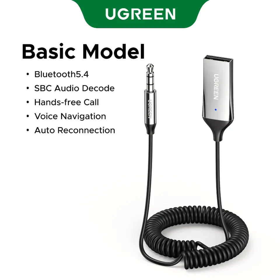Adaptador Bluetooth UGREEN para auto con USB y conector auxiliar de 3,5 mm, manos libres 9