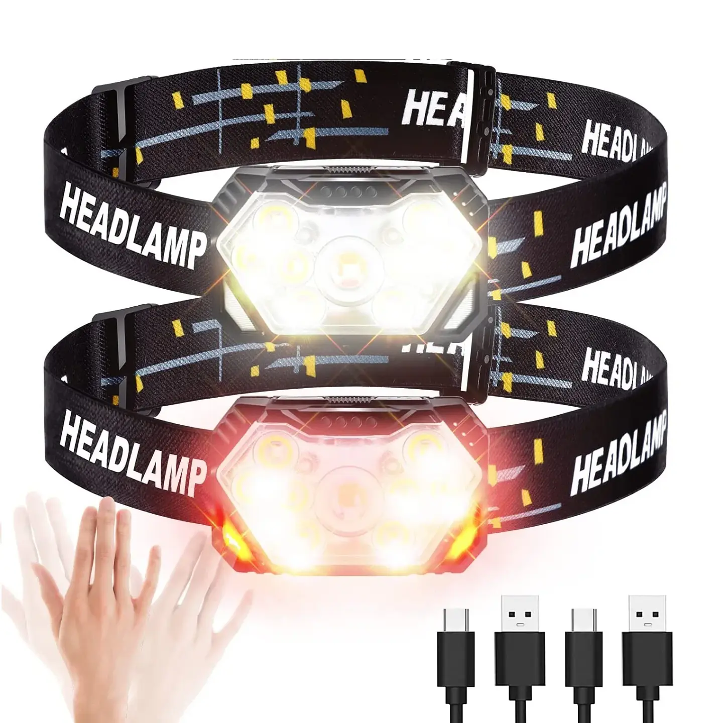 Linterna frontal LED recargable por USB, 9 luces, sensor de movimiento, para pesca, camping y trabajo al aire libre 1