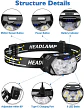 Linterna frontal LED recargable por USB, 9 luces, sensor de movimiento, para pesca, camping y trabajo al aire libre - Miniatura 4