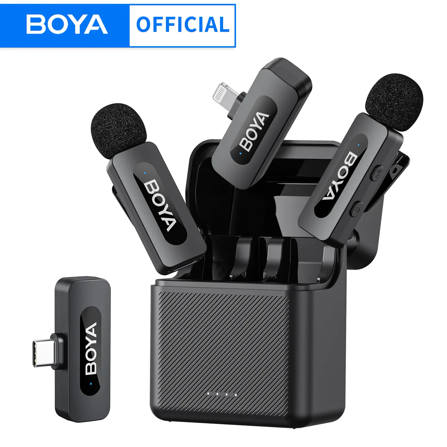 Micrófono inalámbrico de solapa BOYA BY-V3 con cancelación de ruido y batería recargable, para iPhone, Android y cámara 1