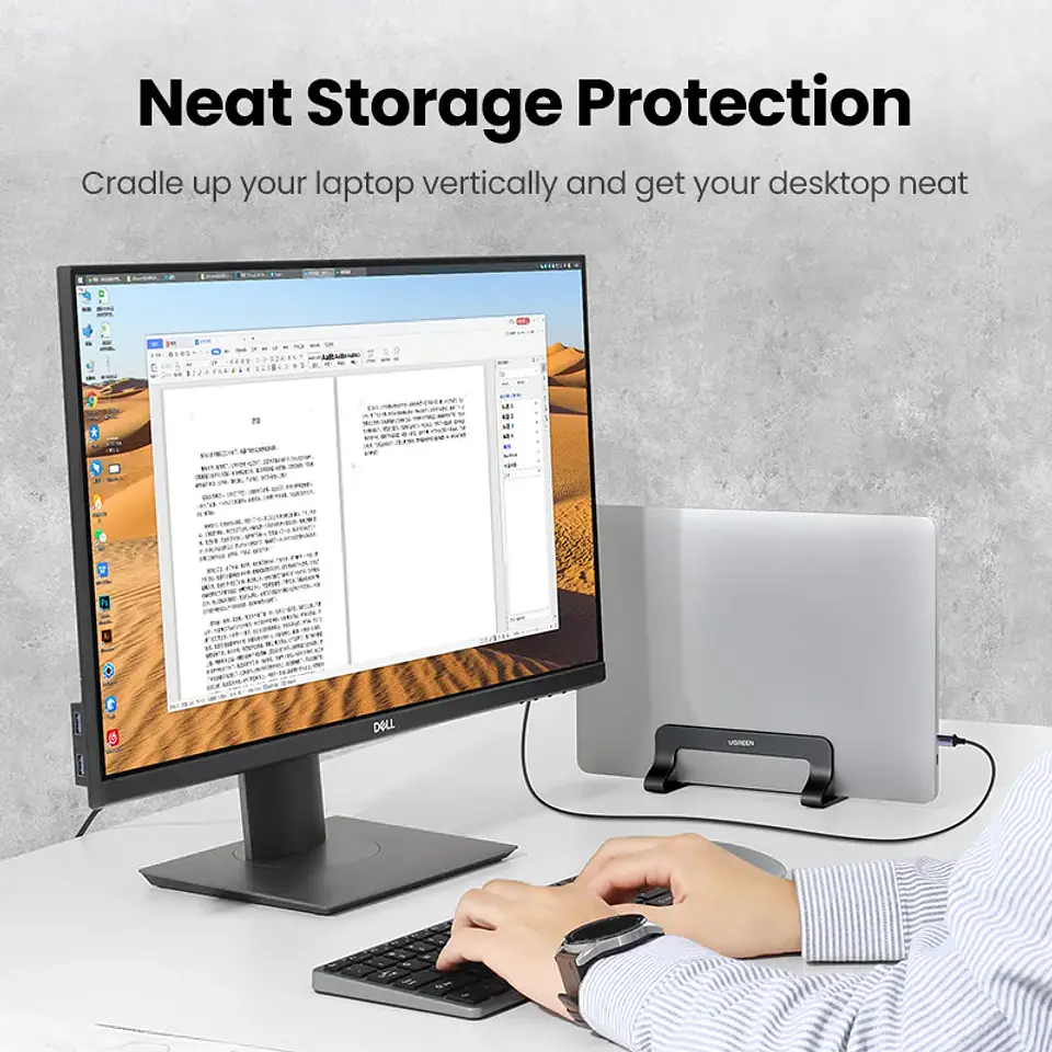 Soporte vertical UGREEN de aluminio para laptop, compatible con MacBook Pro, MacBook Air, tablet y teléfono 2