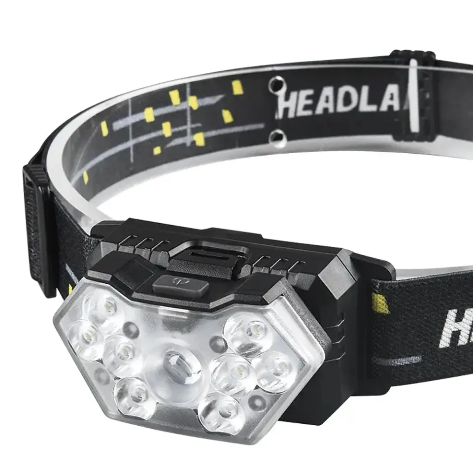 Linterna frontal LED recargable por USB, 9 luces, sensor de movimiento, para pesca, camping y trabajo al aire libre 7
