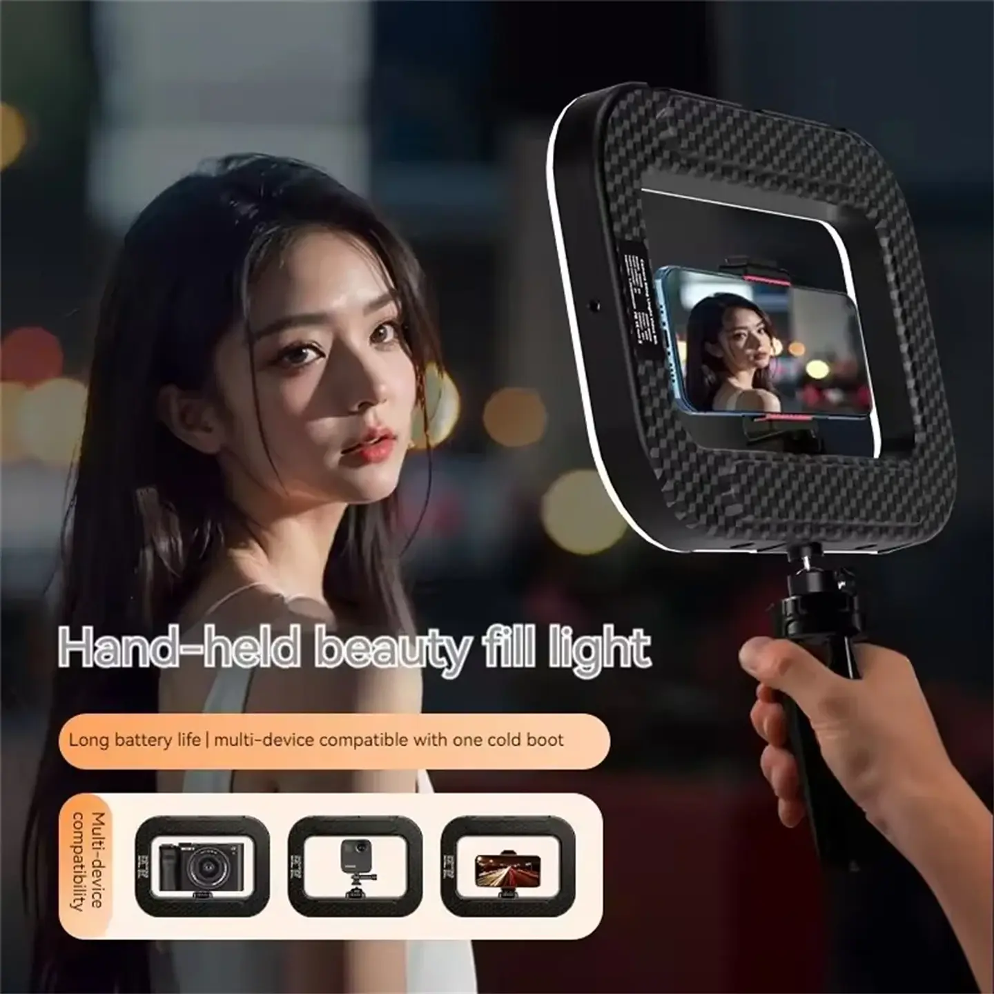 Aro de luz LED portátil recargable para celular, transmisiones en vivo, fotografía y selfies 6