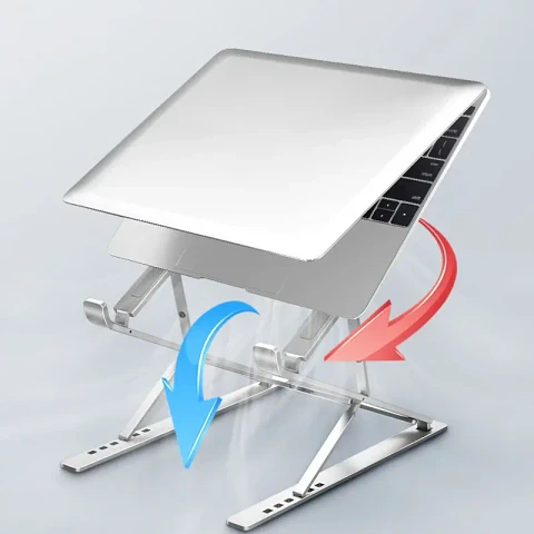 Soporte plegable y ajustable para laptop de aluminio, compatible con MacBook, computadora y tablet; base para notebook con disipación de calor