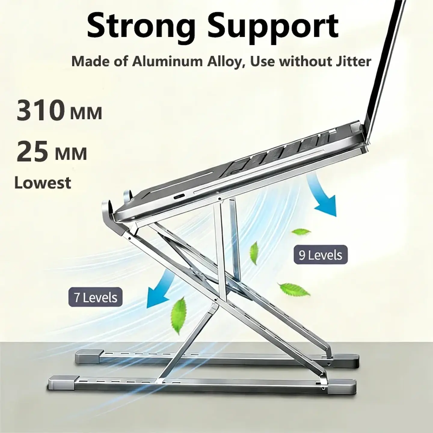 Soporte plegable y ajustable para laptop de aluminio, compatible con MacBook, computadora y tablet; base para notebook con disipación de calor 2