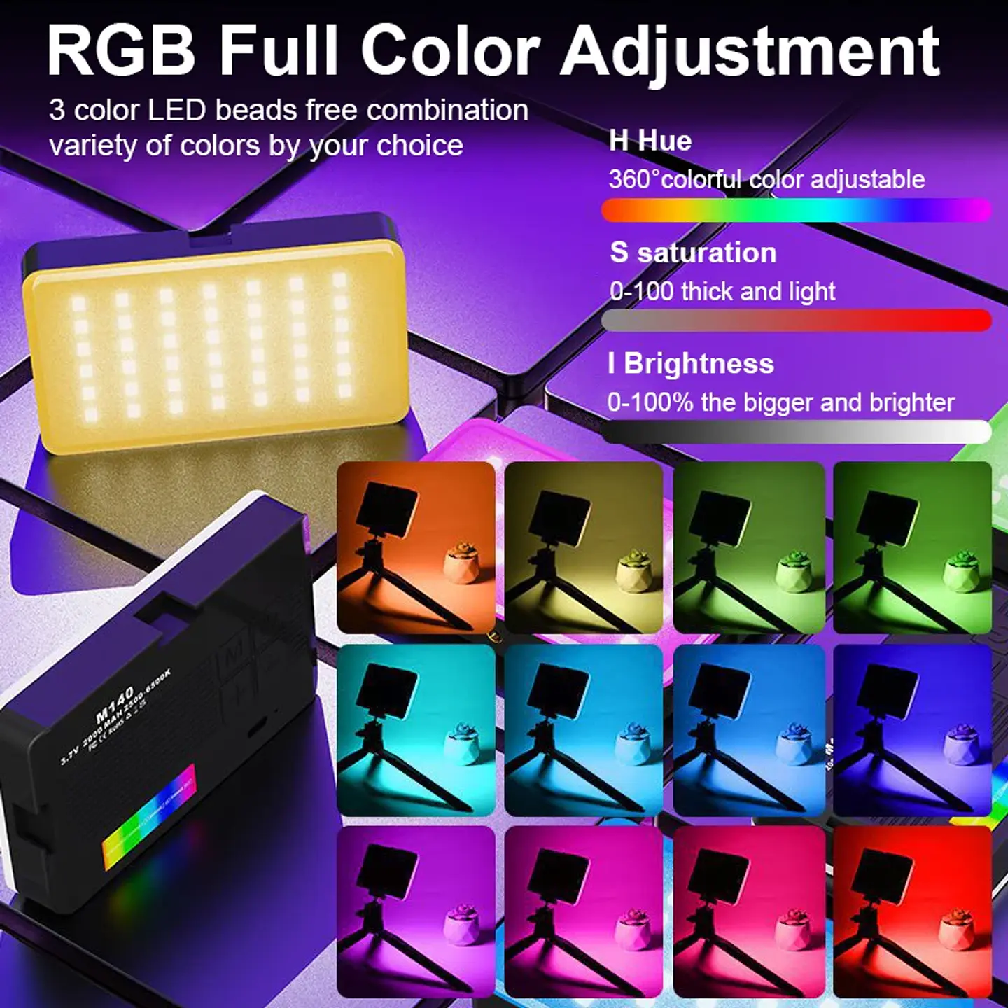Luz LED RGB portátil recargable para celular, cámara y selfies, 2000 mAh, 3 modos, 2700–6500 K 3