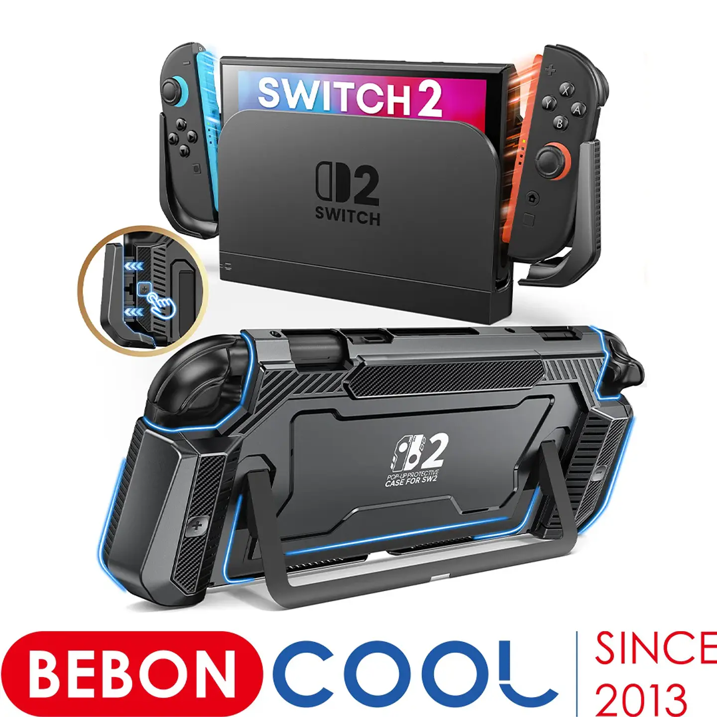 Estuche protector emergente BEBONCOOL para Nintendo Switch 2, funda ergonómica de PC con agarre cómodo 1