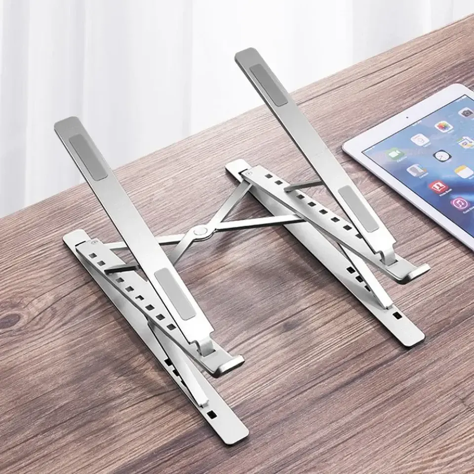 Soporte plegable y ajustable para laptop de aluminio, compatible con MacBook, computadora y tablet; base para notebook con disipación de calor 4