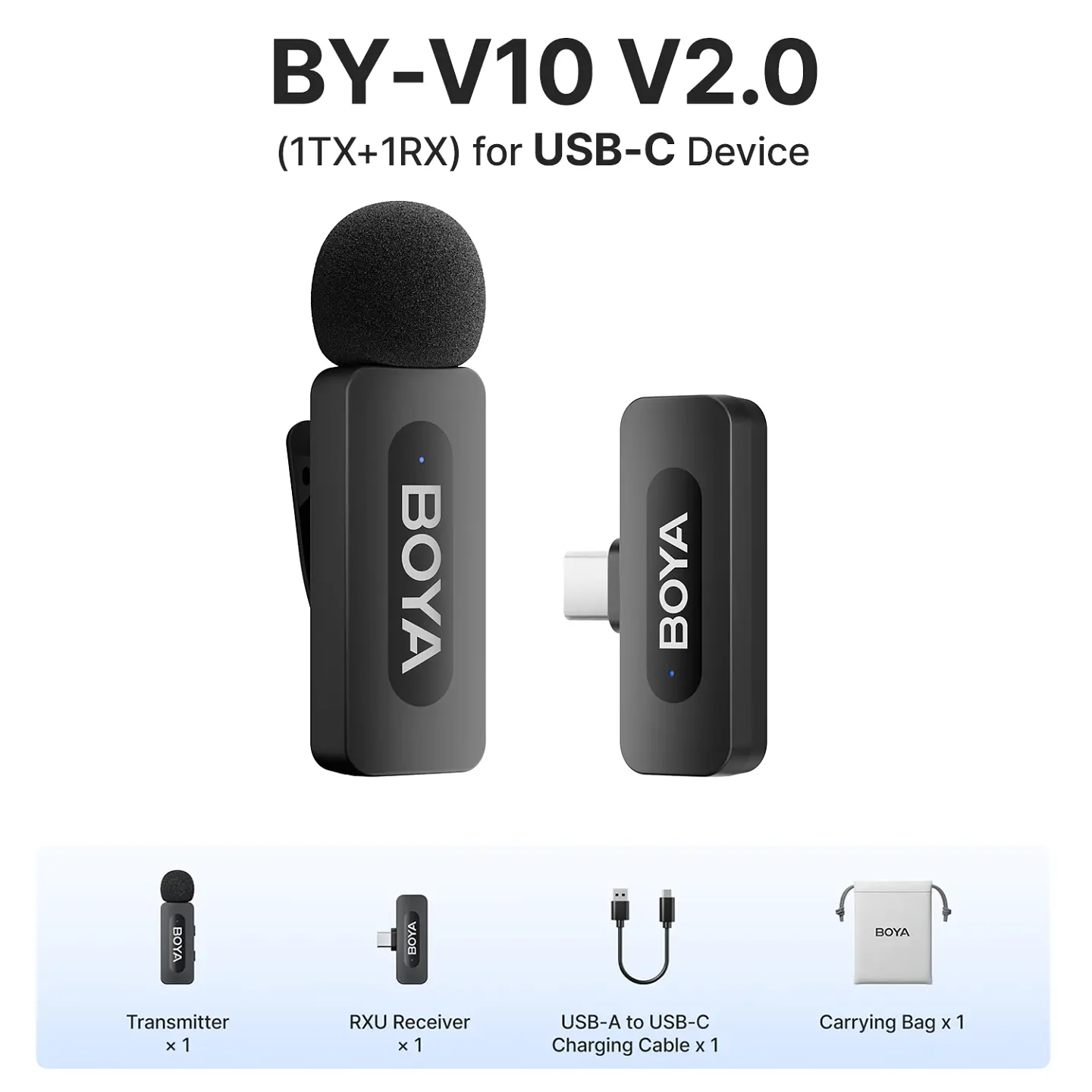 Micrófono inalámbrico de solapa BOYA BY-V3 con cancelación de ruido y batería recargable, para iPhone, Android y cámara 7