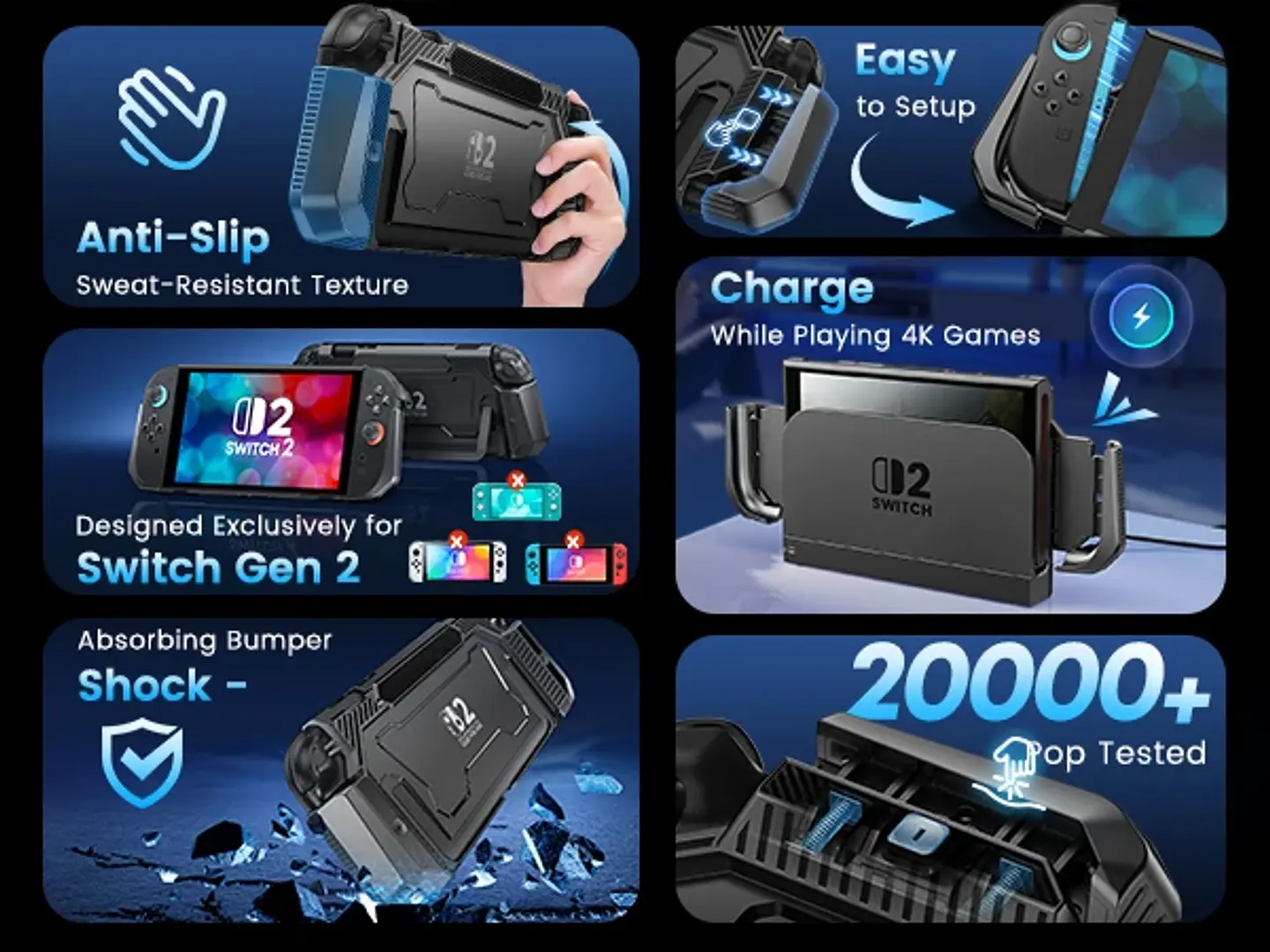 Estuche protector emergente BEBONCOOL para Nintendo Switch 2, funda ergonómica de PC con agarre cómodo 3