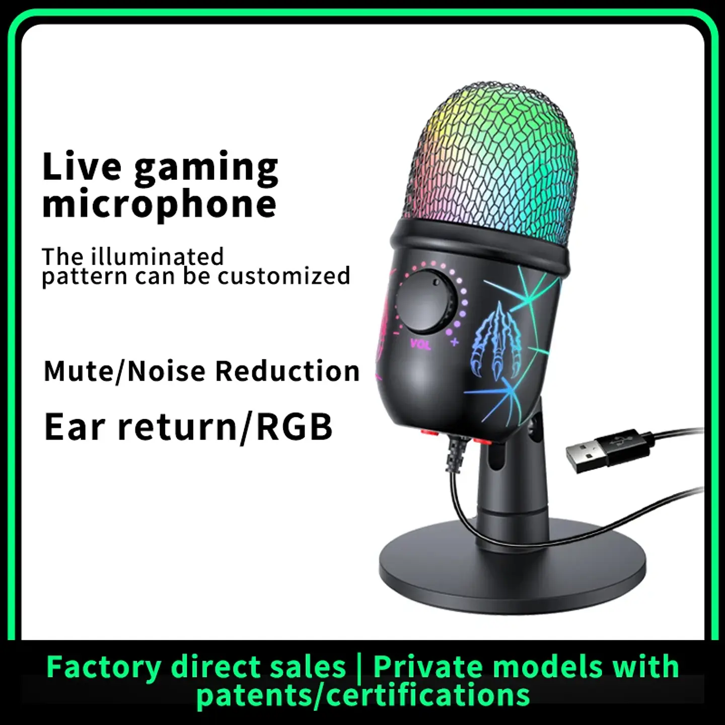Micrófono USB para videojuegos y podcast, con condensador, salida para auriculares, iluminación LED y reducción de ruido 1