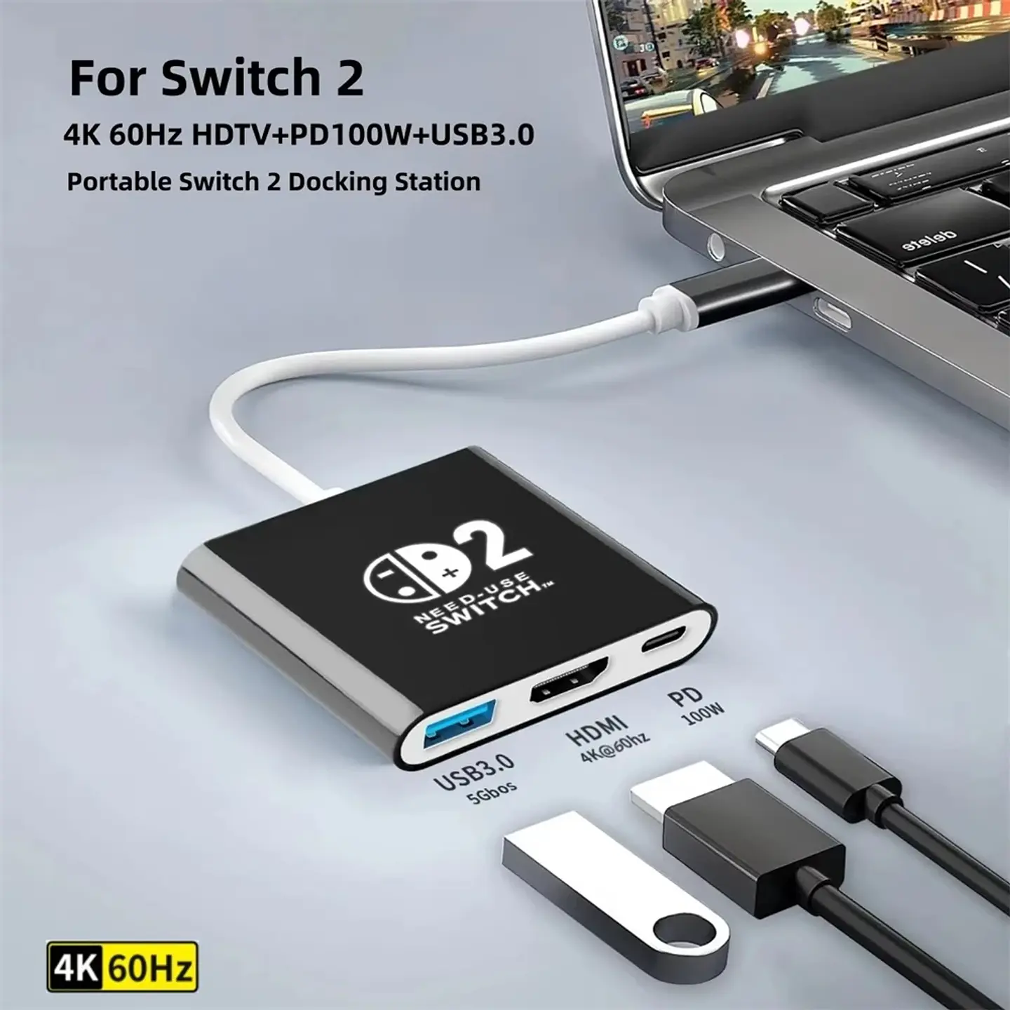 Base de acoplamiento para Nintendo Switch 2 con HDMI 4K, USB 3.0 y carga PD, adaptador USB-C a HDMI 5