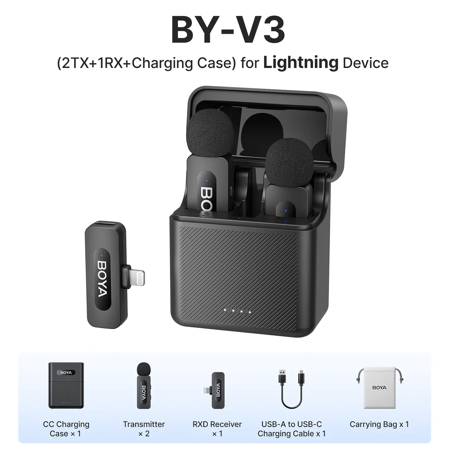 Micrófono inalámbrico de solapa BOYA BY-V3 con cancelación de ruido y batería recargable, para iPhone, Android y cámara 8