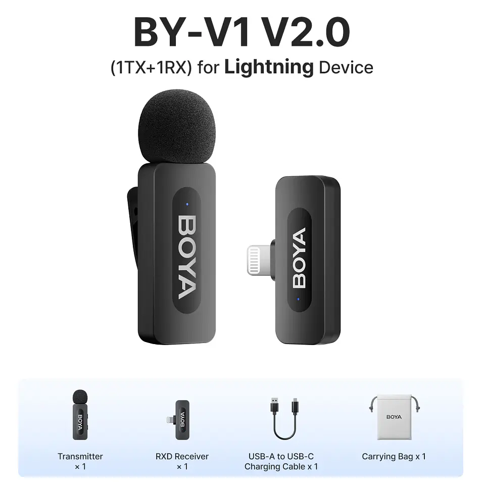 Micrófono inalámbrico de solapa BOYA BY-V3 con cancelación de ruido y batería recargable, para iPhone, Android y cámara 9