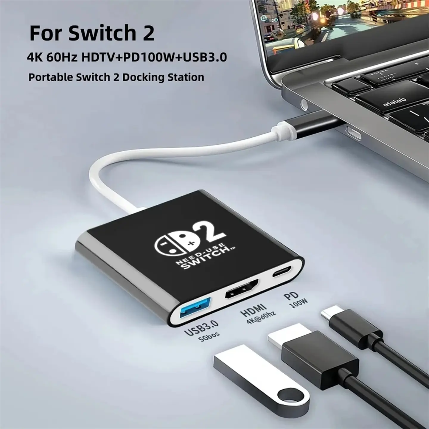 Base de acoplamiento para Nintendo Switch 2 con HDMI 4K, USB 3.0 y carga PD, adaptador USB-C a HDMI 7