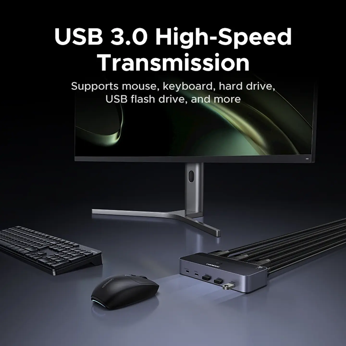 Switch KVM UGREEN DisplayPort 8K 60 Hz para 2 PC y 2 monitores, USB 3.0 4