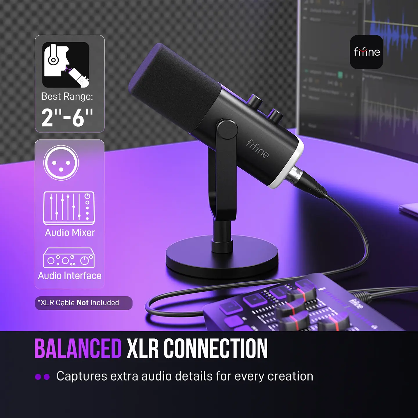 Micrófono Dinámico FIFINE AM8 USB/XLR RGB, Mute y Jack Auriculares para PC, Gaming y Streaming 2