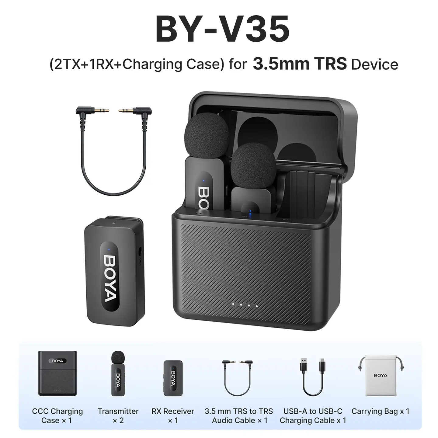 Micrófono inalámbrico de solapa BOYA BY-V3 con cancelación de ruido y batería recargable, para iPhone, Android y cámara 11