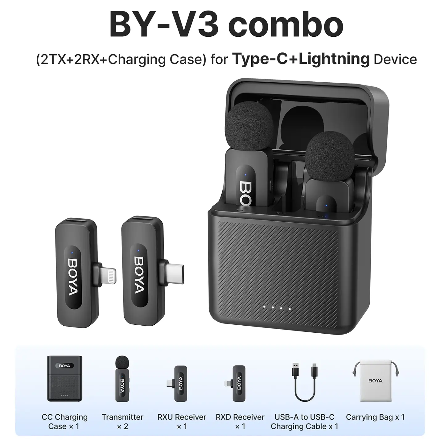 Micrófono inalámbrico de solapa BOYA BY-V3 con cancelación de ruido y batería recargable, para iPhone, Android y cámara 12