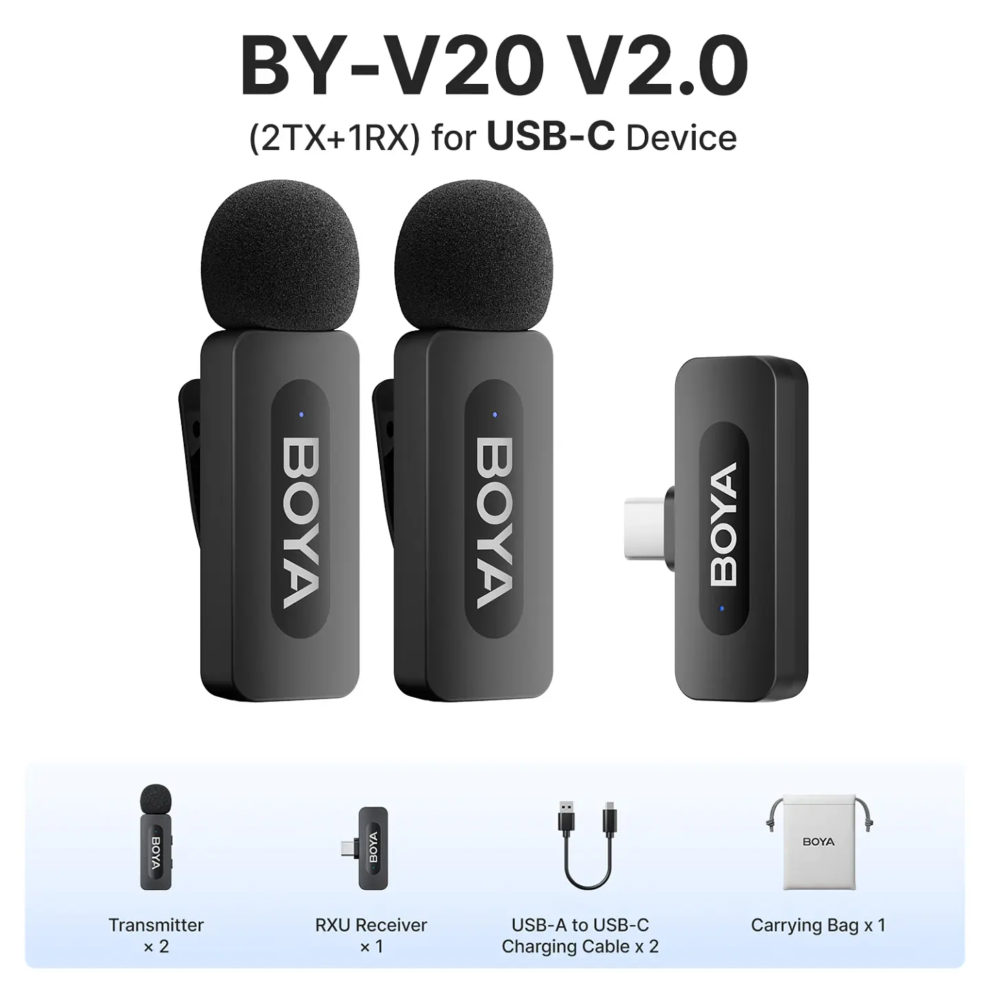Micrófono inalámbrico de solapa BOYA BY-V3 con cancelación de ruido y batería recargable, para iPhone, Android y cámara 13
