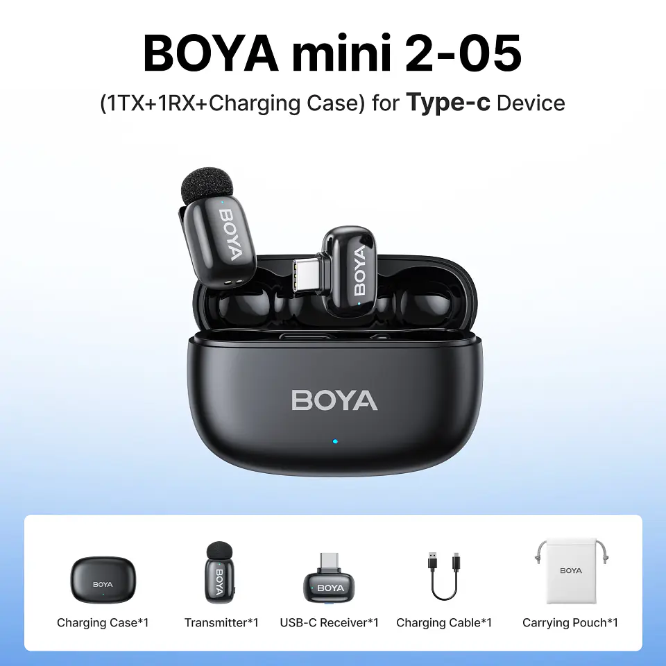 Micrófono inalámbrico de solapa BOYA Mini 2 con reducción de ruido por IA, mini micrófono para iPhone 6-14/15-17 y teléfonos Android USB-C, para grabación de video 9