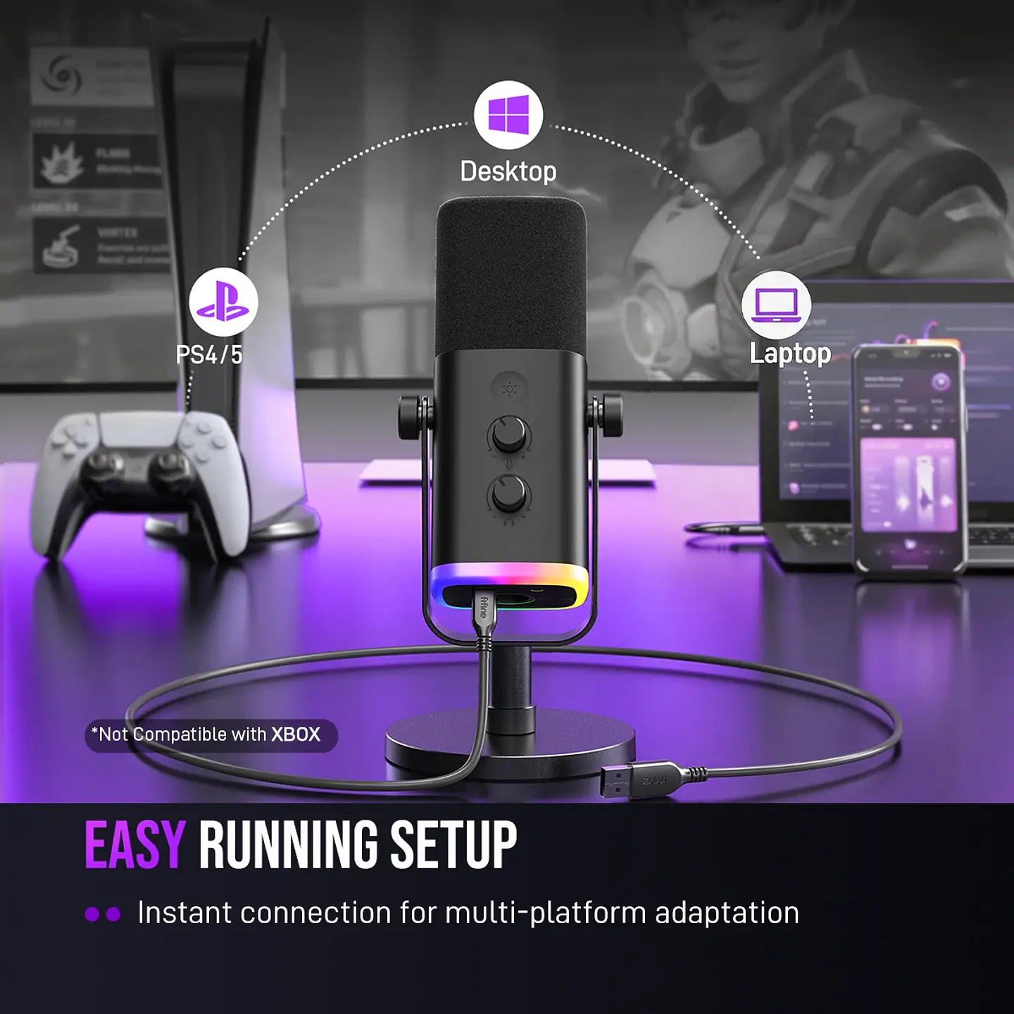 Micrófono Dinámico FIFINE AM8 USB/XLR RGB, Mute y Jack Auriculares para PC, Gaming y Streaming 4