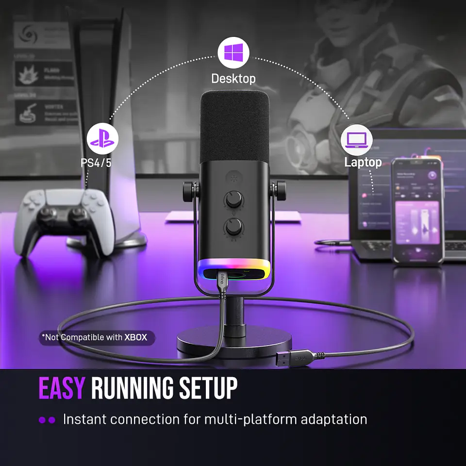 Micrófono Dinámico FIFINE AM8 USB/XLR RGB, Mute y Jack Auriculares para PC, Gaming y Streaming 4