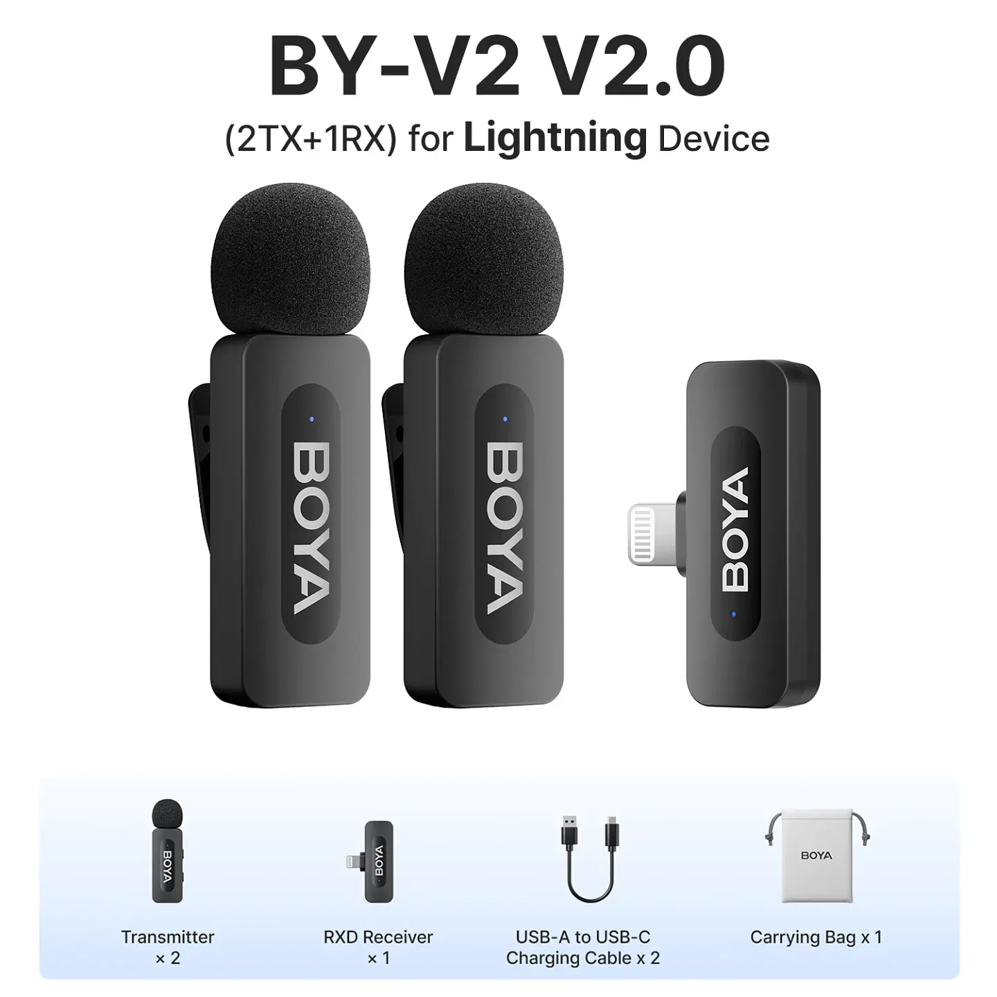 Micrófono inalámbrico de solapa BOYA BY-V3 con cancelación de ruido y batería recargable, para iPhone, Android y cámara 14