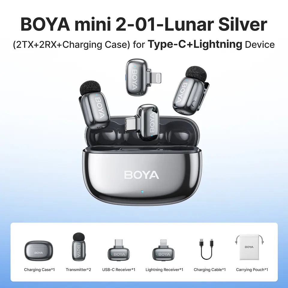 Micrófono inalámbrico de solapa BOYA Mini 2 con reducción de ruido por IA, mini micrófono para iPhone 6-14/15-17 y teléfonos Android USB-C, para grabación de video 12