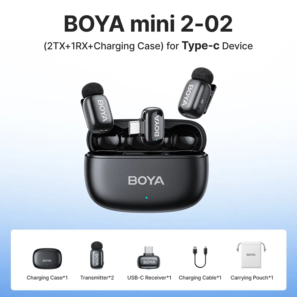 Micrófono inalámbrico de solapa BOYA Mini 2 con reducción de ruido por IA, mini micrófono para iPhone 6-14/15-17 y teléfonos Android USB-C, para grabación de video 13