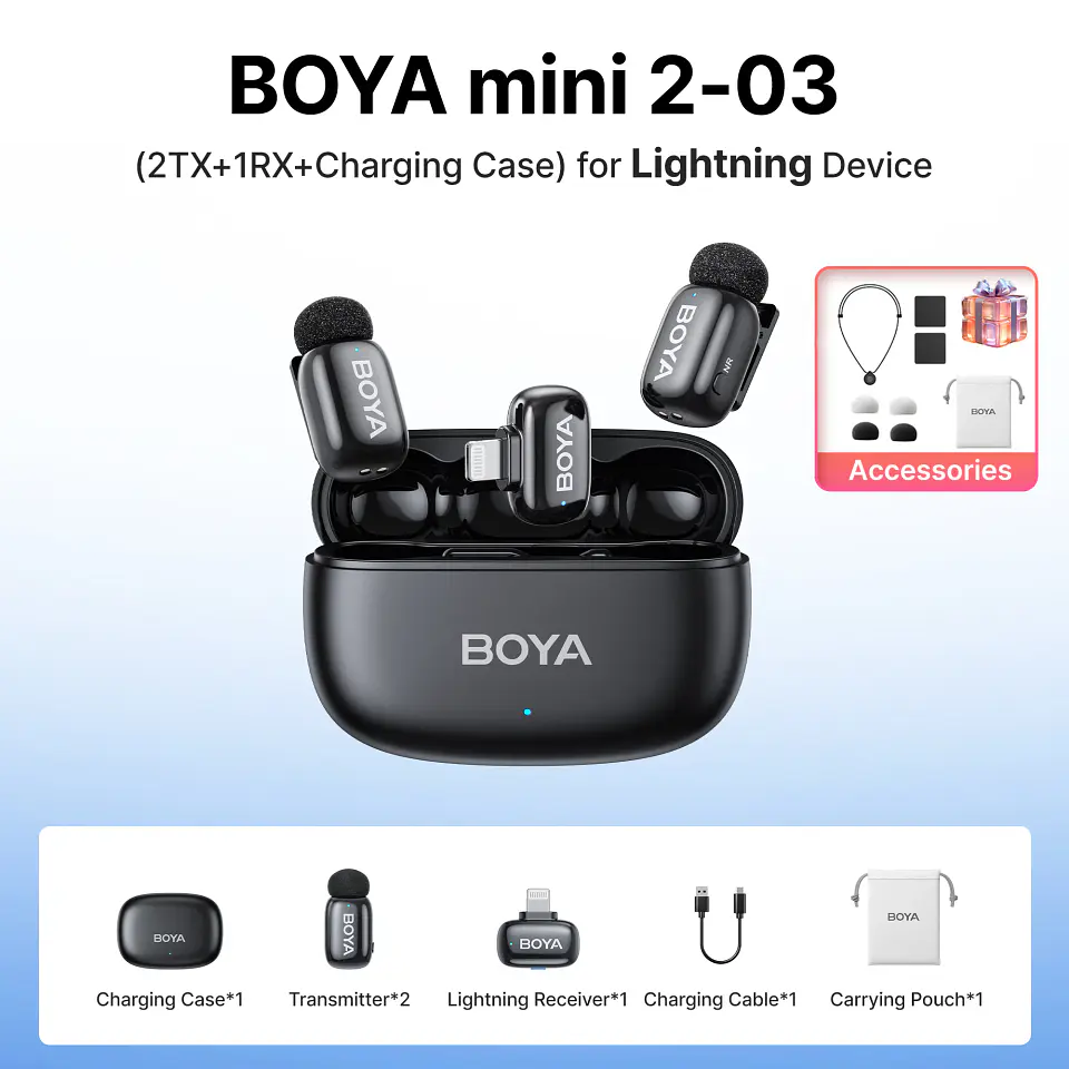 Micrófono inalámbrico de solapa BOYA Mini 2 con reducción de ruido por IA, mini micrófono para iPhone 6-14/15-17 y teléfonos Android USB-C, para grabación de video 17