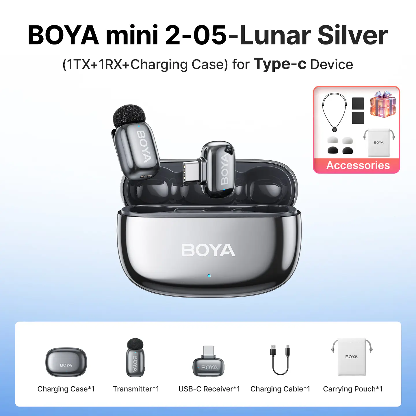 Micrófono inalámbrico de solapa BOYA Mini 2 con reducción de ruido por IA, mini micrófono para iPhone 6-14/15-17 y teléfonos Android USB-C, para grabación de video 25