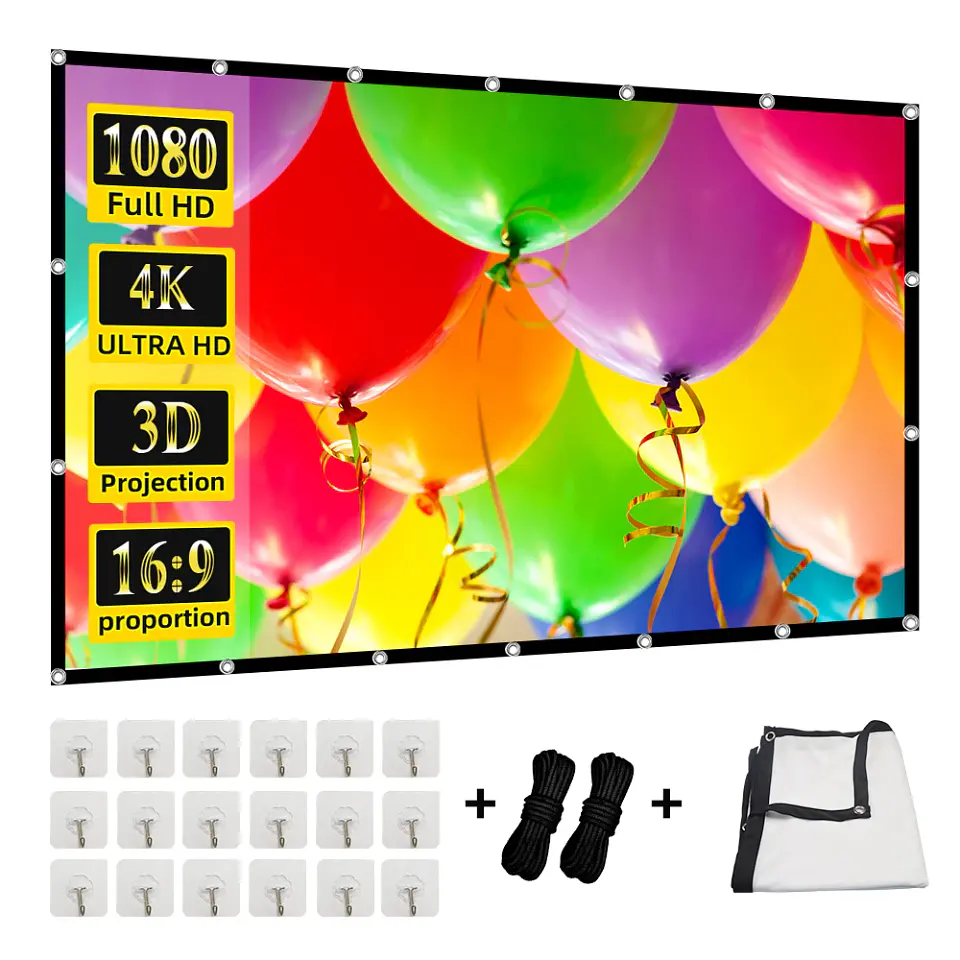 Pantalla de proyección portátil MIXITO plegable de alta densidad, formato 16:9, de 60 a 200 pulgadas, antiarrugas 1