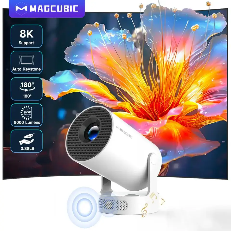 Proyector portátil Magcubic HY300 Pro+ 8K, Android 14, Wi-Fi 6 de doble banda, Allwinner H726, Bluetooth 5.4, resolución 1280 × 720 1